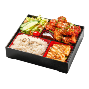 Bang Bang Oriental 5 5 Bento mixed starter selection featuring popular Japanese sides at Yaki Ya!