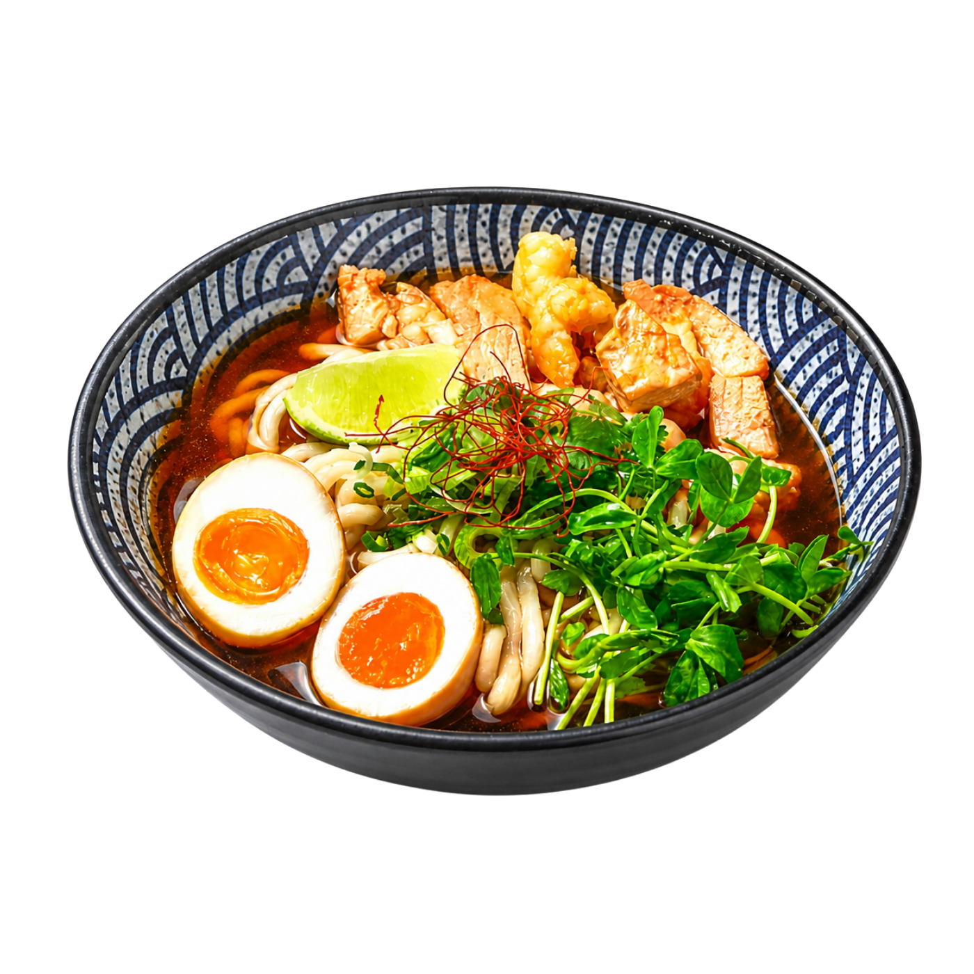 Japanese udon noodle soup prepared fresh with rich broth at Yaki Ya!